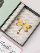 Golden Dragonfly Crystal Brooch
