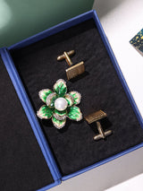 Green Brooch and Golden Cufflink Gift Set - TOSSIDO