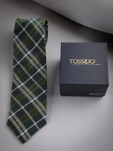 Green Check Woven Long Necktie - TOSSIDO