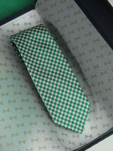 Green Check Woven Silk Necktie - TOSSIDO