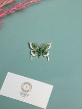 Green & Cream Crystal Butterfly Brooch - TOSSIDO