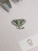 Green Crystal Elephant Head Brooch - TOSSIDO