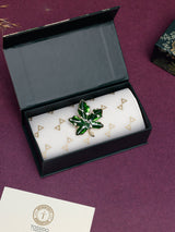 Green Enamel Crystal Maple Leaf Brooch