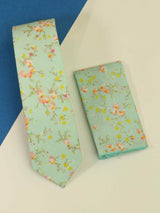Green Floral Necktie & Pocket Square Giftset - TOSSIDO