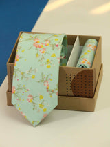 Green Floral Necktie & Pocket Square Giftset - TOSSIDO