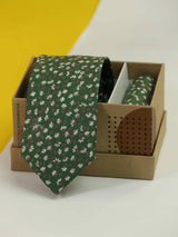 Green Floral Necktie & Pocket Square Giftset - TOSSIDO