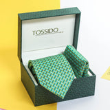 Green Geometric Necktie & Pocket Square Giftset - TOSSIDO