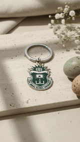 Green on Silver JGU Crest Laminated Keychain - TOSSIDO