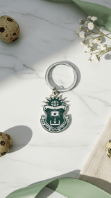 Green on Silver JGU Crest Laminated Keychain - TOSSIDO