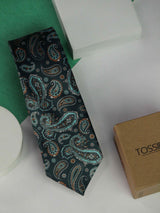 Green Paisley Printed Necktie - TOSSIDO