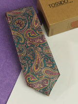 Green Paisley Printed Necktie - TOSSIDO