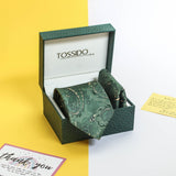 Green Paisley Printed Necktie & Pocket Square Giftset - TOSSIDO