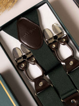 Green Solids Elastic Suspender with Brown Leather Trims - TOSSIDO