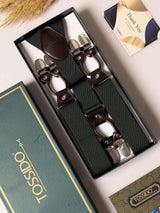Green Solids Elastic Suspender with Brown Leather Trims - TOSSIDO