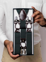 Green Solids Elastic Suspender with Brown Leather Trims - TOSSIDO