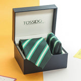 Green Stripe Necktie & Pocket Square Giftset - TOSSIDO