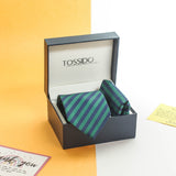 Green Stripe Necktie & Pocket Square Giftset - TOSSIDO