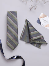 Green Stripe Woven Necktie & Pocket Square Giftset - TOSSIDO