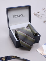 Green Stripe Woven Necktie & Pocket Square Giftset - TOSSIDO