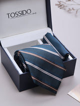 Green Stripe Woven Necktie & Pocket Square Giftset - TOSSIDO