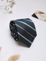 Green Stripes Woven Silk Necktie - TOSSIDO