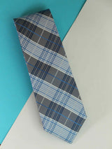 Grey And Blue Check Woven Silk Necktie - TOSSIDO