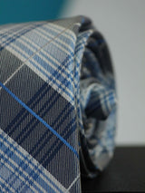 Grey And Blue Check Woven Silk Necktie - TOSSIDO