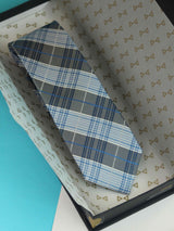 Grey And Blue Check Woven Silk Necktie - TOSSIDO