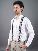 Grey & Black Checkered Suspender with Vegan Leather Patch - TOSSIDO