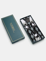 Grey & Black Checkered Suspender with Vegan Leather Patch - TOSSIDO