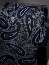 Grey & Blue Paisley Woven Long Necktie - TOSSIDO