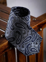 Grey & Blue Paisley Woven Long Necktie - TOSSIDO