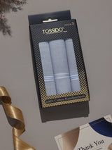 Grey Blue Pastel Border Stripe Cotton Handkerchief Set - TOSSIDO