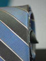Grey & Blue Stripe Woven Silk Necktie - TOSSIDO