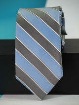 Grey & Blue Stripe Woven Silk Necktie - TOSSIDO