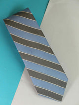 Grey & Blue Stripe Woven Silk Necktie - TOSSIDO