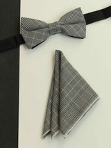 Grey Check Bowtie & Pocket Square Set - TOSSIDO