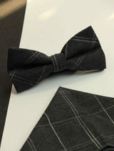Grey Check Bowtie & Pocket Square Set - TOSSIDO