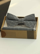 Grey Check Bowtie & Pocket Square Set - TOSSIDO