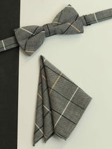Grey Check Bowtie & Pocket Square Set - TOSSIDO