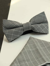 Grey Check Bowtie & Pocket Square Set - TOSSIDO