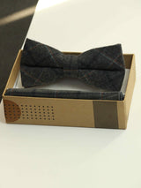 Grey Check Bowtie & Pocket Square Set - TOSSIDO