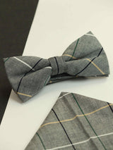 Grey Check Bowtie & Pocket Square Set - TOSSIDO