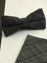 Grey Check Bowtie & Pocket Square Set - TOSSIDO