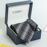 Grey Check Necktie & Pocket Square Giftset - TOSSIDO