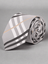 Grey check necktie in woven microfiber, close-up