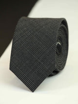 Grey Check Wool Skinny Necktie - TOSSIDO