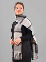 Grey Check Woolen Muffler - TOSSIDO