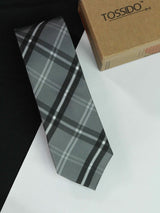 Grey Check Woven Necktie - TOSSIDO