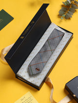 Grey Check Woven Silk Skinny Necktie - TOSSIDO